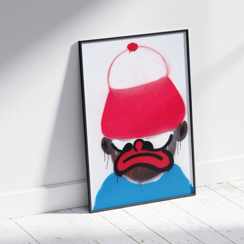 Graffiti Art Print Sad Face Red Beanie Hat Poster Street Style Modern Wall Decor gallery