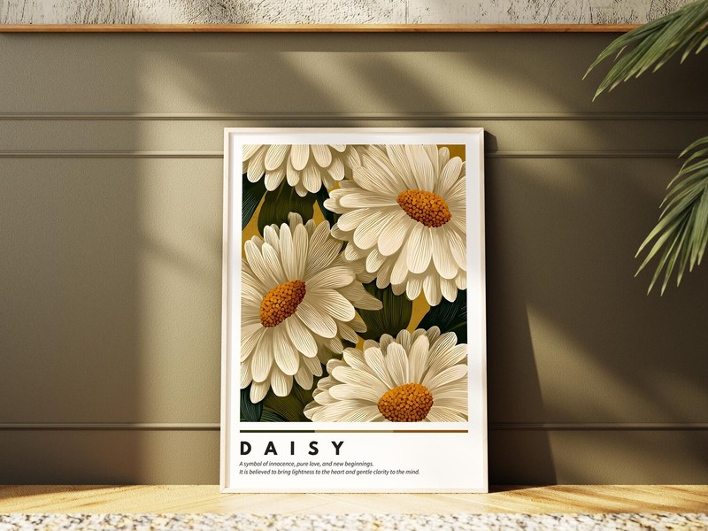 Vintage Daisy Flower Botanical Art Print Cottagecore Wall Decor Floral Poster