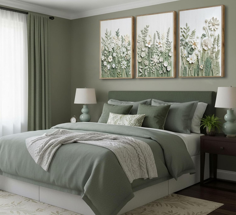 Framed Sage Green Wildflowers Canvas Art Set for Minimalist Home Decor gallery