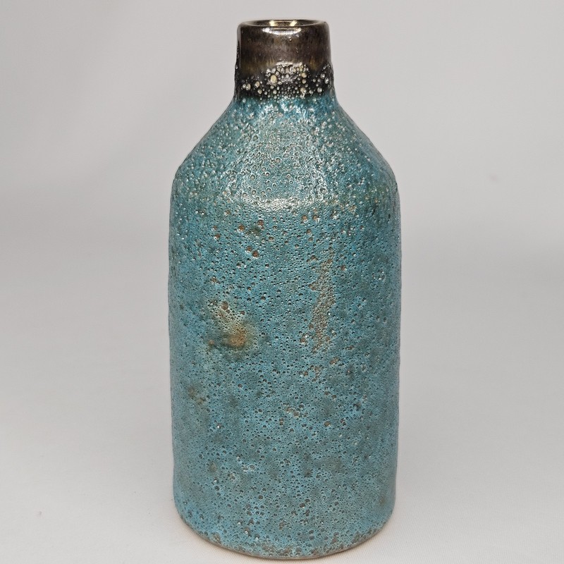 Crate & Barrel CB2 Turquoise 6" Bud Vase Crude Brutalist Rustic Blue Green Metal gallery