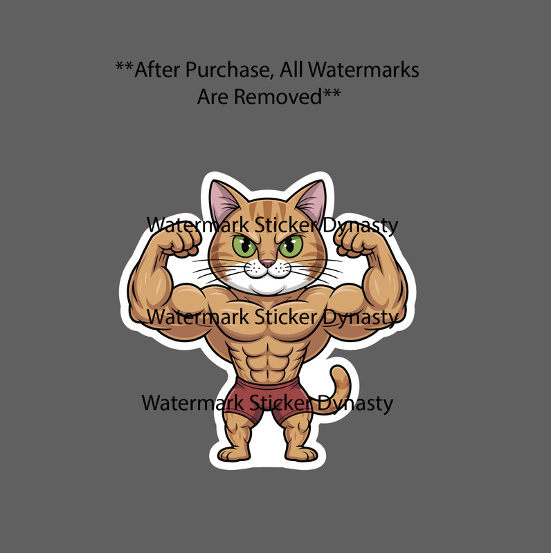 Cat Bodybuilder Sticker Waterproof Decal Strong Strength Gym Animal Gift NEW