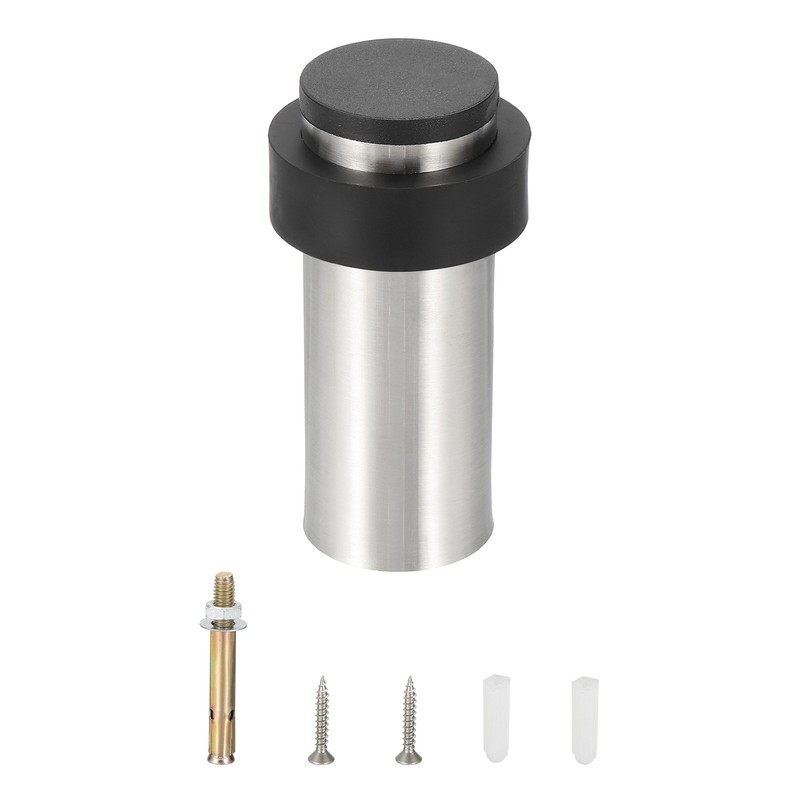 Cylindrical Door Stopper 3.3″ Height Rubber Bumper Door Stop Silver