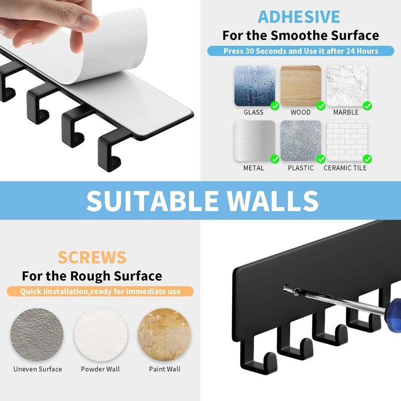 Wall Mounted Key Holder with 10 Hooks - Stylish Black Key Rack gallery