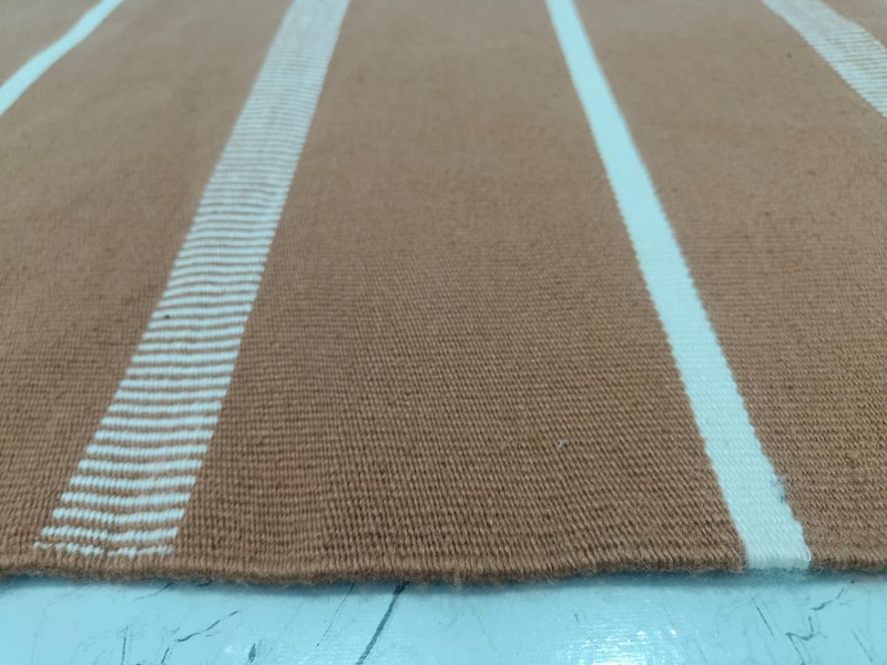 Polypropylene Terracotta Striped Rug with Fringe | Durable Indoor Area Rug gallery