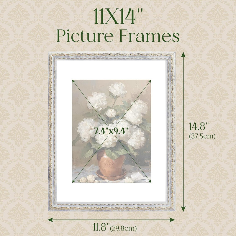 Ornate Vintage 11x14 Picture Frame for Wall Mounting White 1 Pack gallery