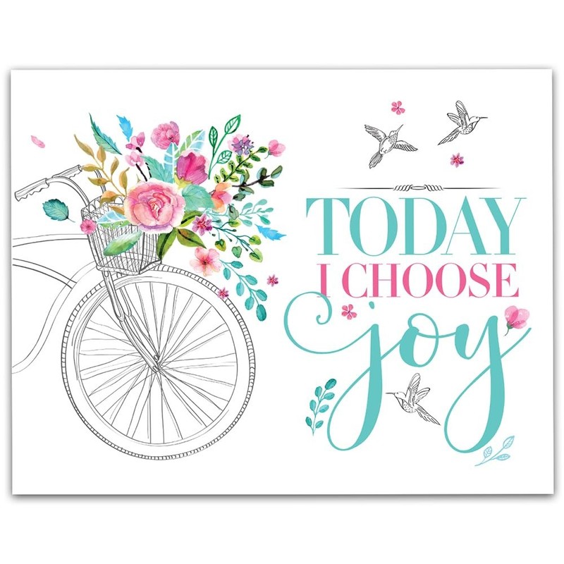 Today I Choose Joy 11×14 14″L x 11″W, Teal, pink, green, white, soft gray