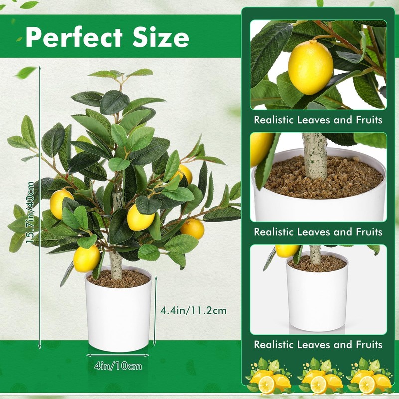 Giegxin 2 Pcs Artificial Lemon Tree 15.7 Inches Fake Artificial Potted Plants... gallery