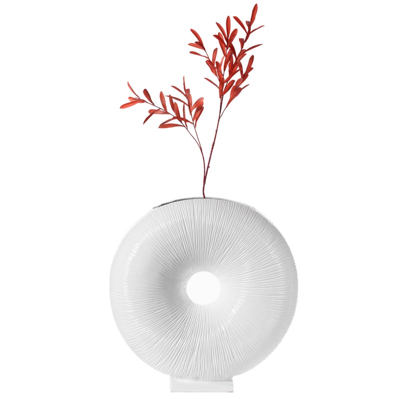 New Uniquewise White Modern Round Flat Doughnut Hole Vase