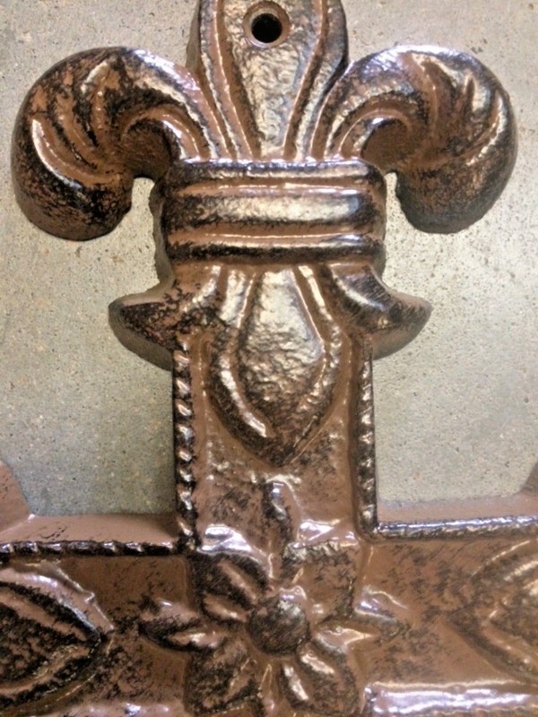 Large FLEUR DE LIS CROSS Antique Brown Patina Finish for wall mounting 9" x 12" gallery