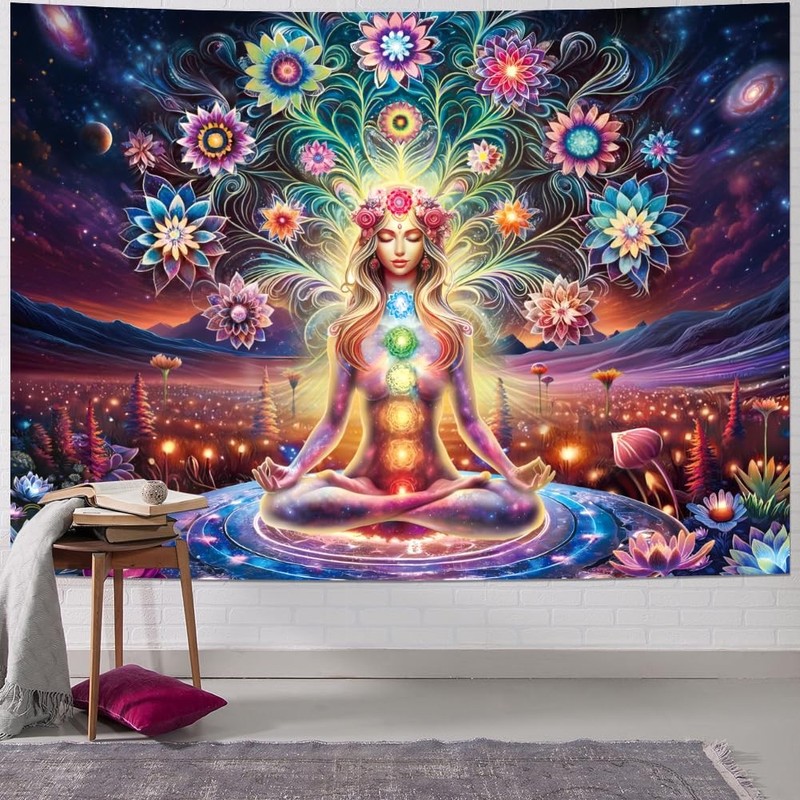 Seven Chakra Yoga Meditation Tapestry Flower Chakra Tapestries Galaxy Space P... gallery