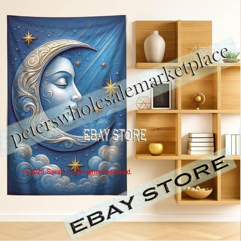 Moon Fabric Art Night Sky Decor lunar celestial wall 39X59 in