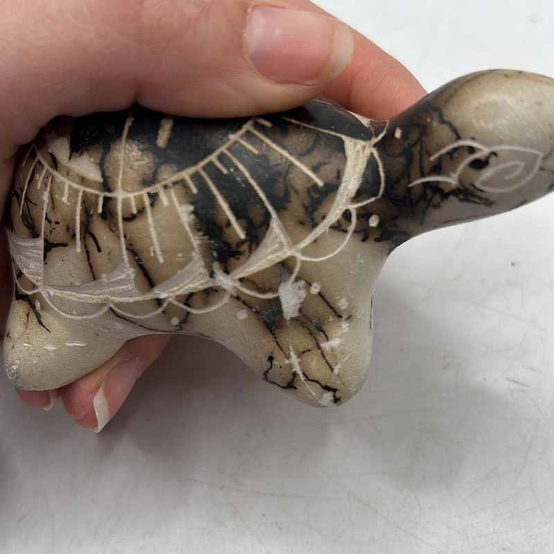 Native Horse Hair Carved Turtle Tan Black Decor Art Collectible Figurine FLAWS gallery