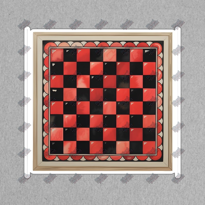 Vintage Red and Black Checkerboard Art Sign Elegant Geometric Wall #8348