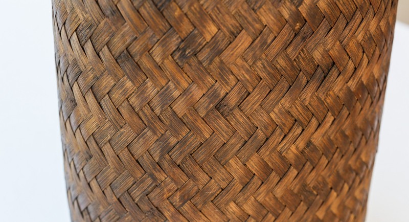 Tropical Tiki Style Vintage Oval Dark Brown Wicker Knitting Basket w Lid & Clasp gallery