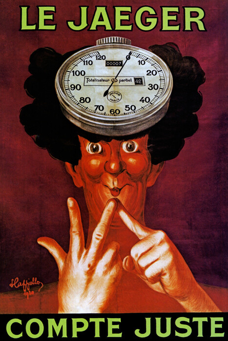 LE JAEGER COMPTE JUSTE SWISS WATCH CLOCK FRENCH CAPPIELLO VINTAGE POSTER REPRO