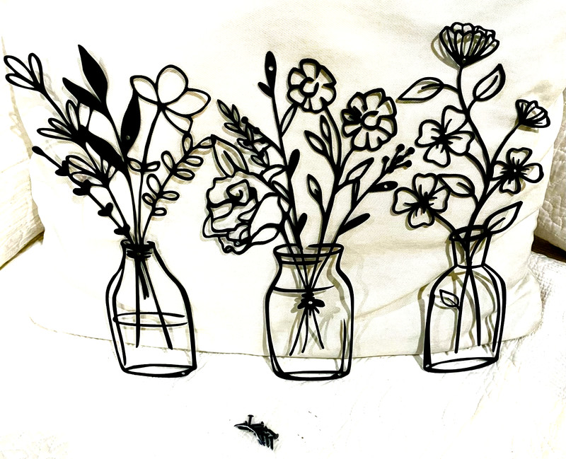 Metal Wall Art Flowers in Vases Set of 3 Black 13 in x 7 in includes screws