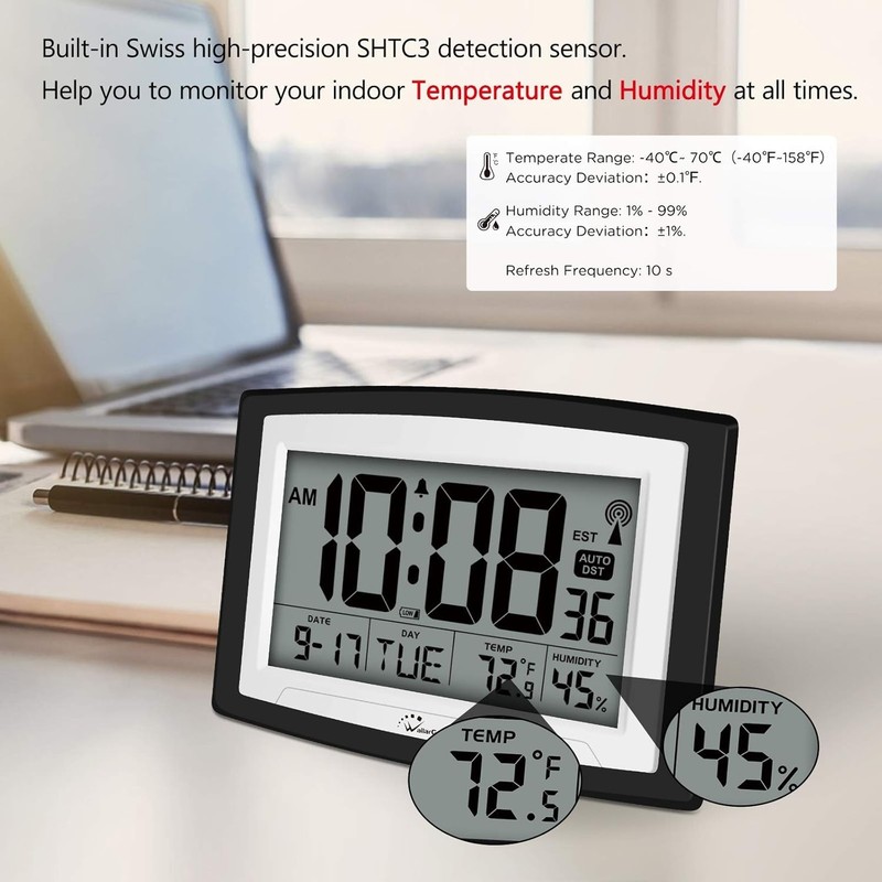 Large Atomic Wall & Desk Clock - Easy Read with Temperature, Humidity & Alarm gallery