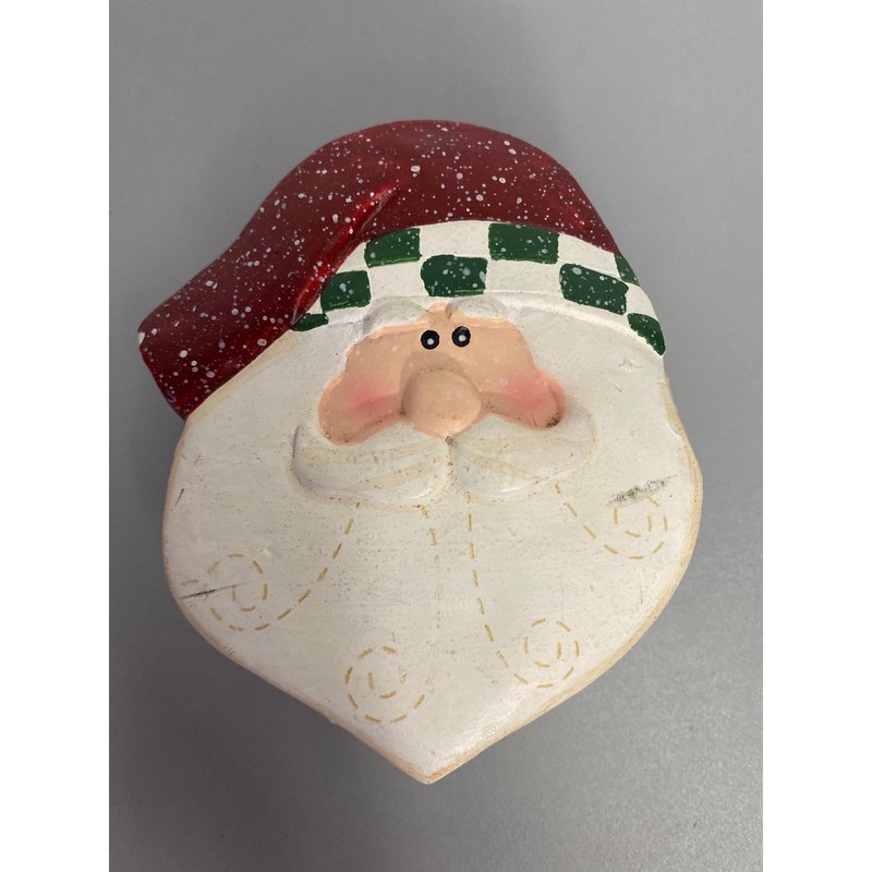 Hand Painted Wooden Santa Claus Face Trinket Box Christmas Holiday Decor