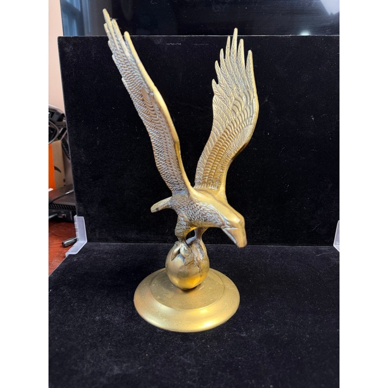Vintage Leonard Solid Brass Eagle on Globe Figurine Statue Mid Century Decor
