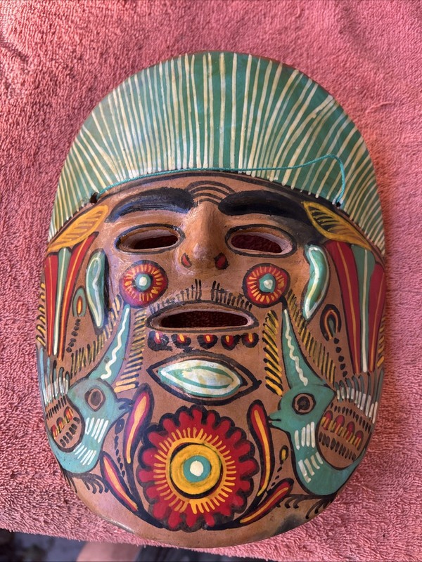 MEXICAN TERRACOTTA MASK HAND PAINTED FOLK ART WALL HANGING