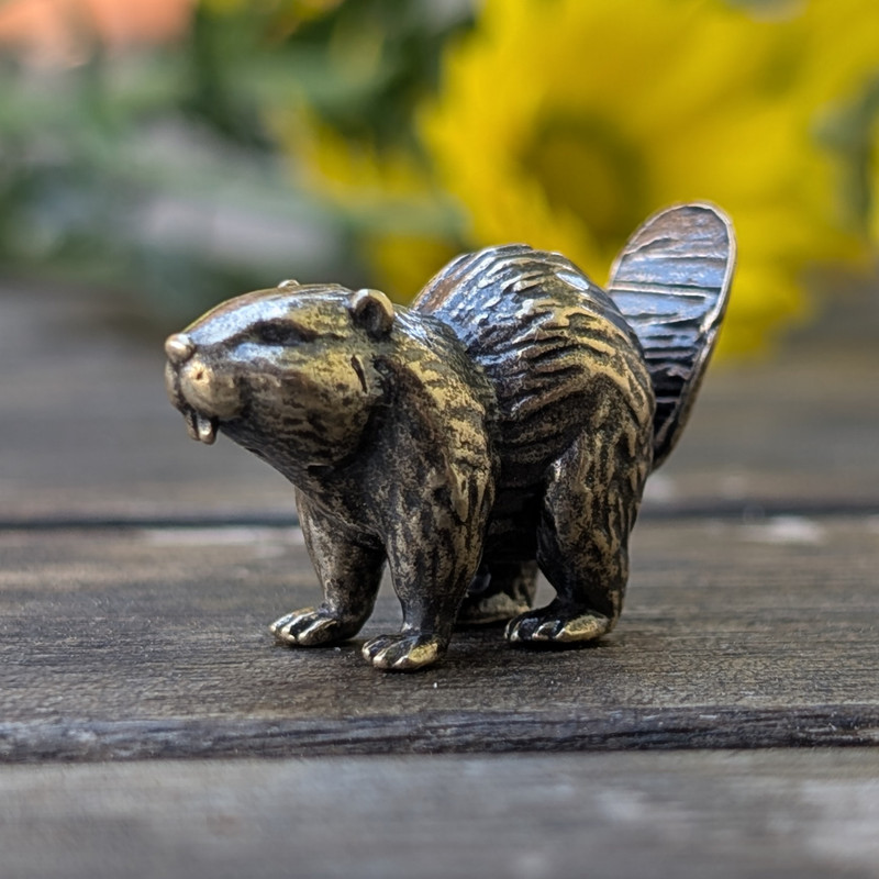 Beaver Figurine Solid Brass Miniature North American Wildlife Animal Decor Tiny gallery