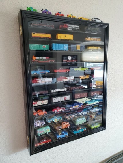 Train Display Case N Scale Walnut 12 Shelves Railroad Car Rack Model USA Cabinet gallery