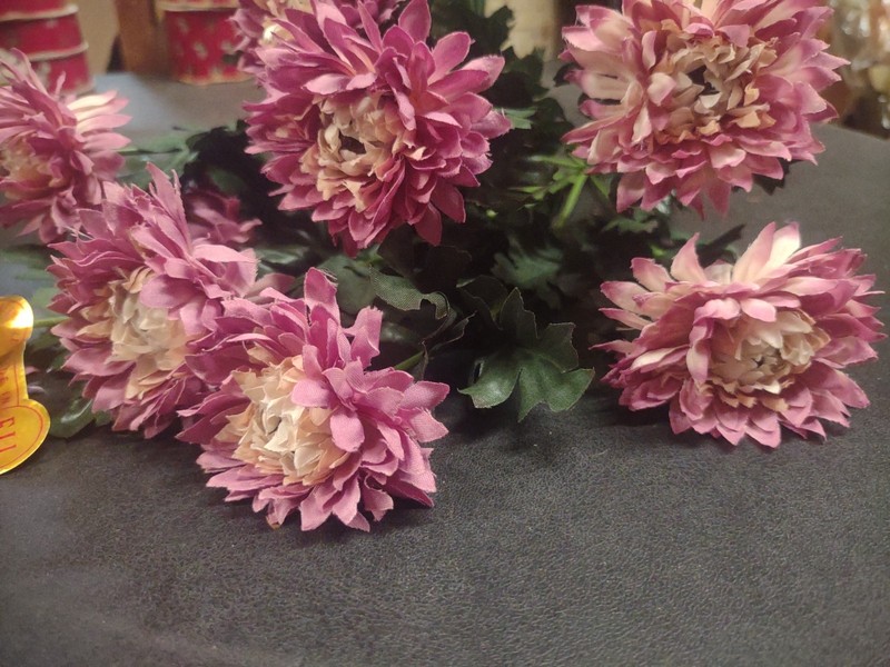 15" Vintage Silk Strawflower Flower Bush with 10 Stems, Fall Lavender & Cream gallery