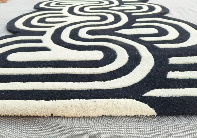 Abstract Stadium Tufted Carpet Black Off White Shaped Minimalist Bedroom Rug gallery