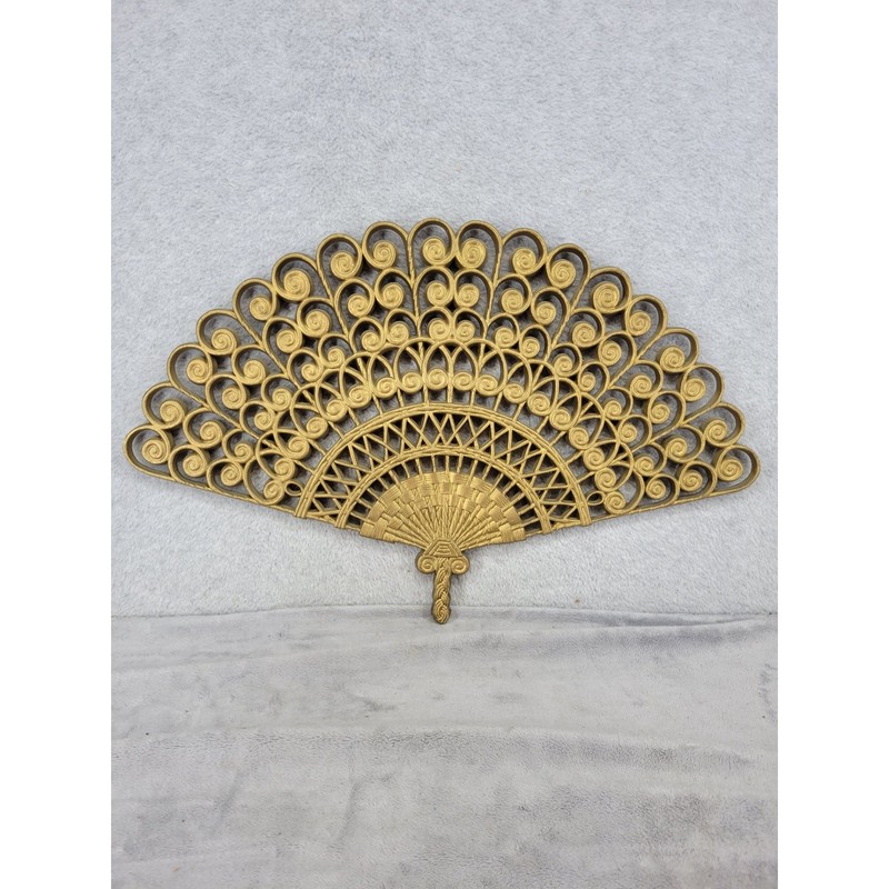Vintage 1980 Burwood Gold Fan Wall Decor 2424 Hollywood Regency Filigree USA 20″