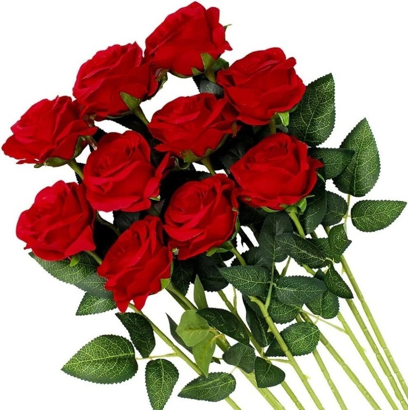 10× Red Silk Roses Artificial Flowers Realistic Bouquet Home Decor Xmas Gifts gallery