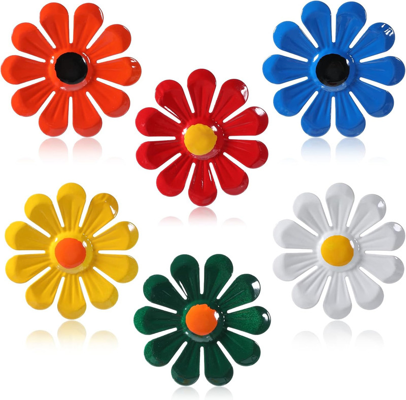 6Pcs Metal Wall Flowers Outdoor 4 X 4 Inches, Red, White, Orange, Blue, Green