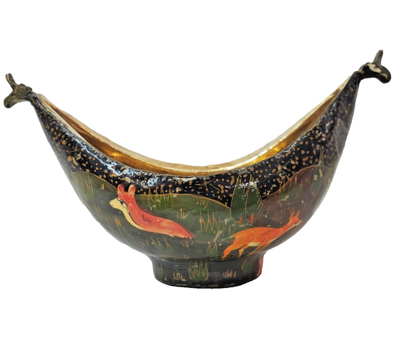Kashkug Begging Bowl Brass Interior Paper Mache Lacquered Dish Kashmir Handmade gallery
