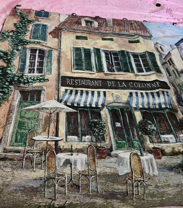 ART IN MOTION LRG TAPESTRY Wall Hanging French RESTAURANT DE LA COLONNE 49 x 70″