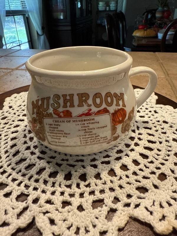 Vintage Mushroom Soup Recipe Mug Bowl Cup Handle