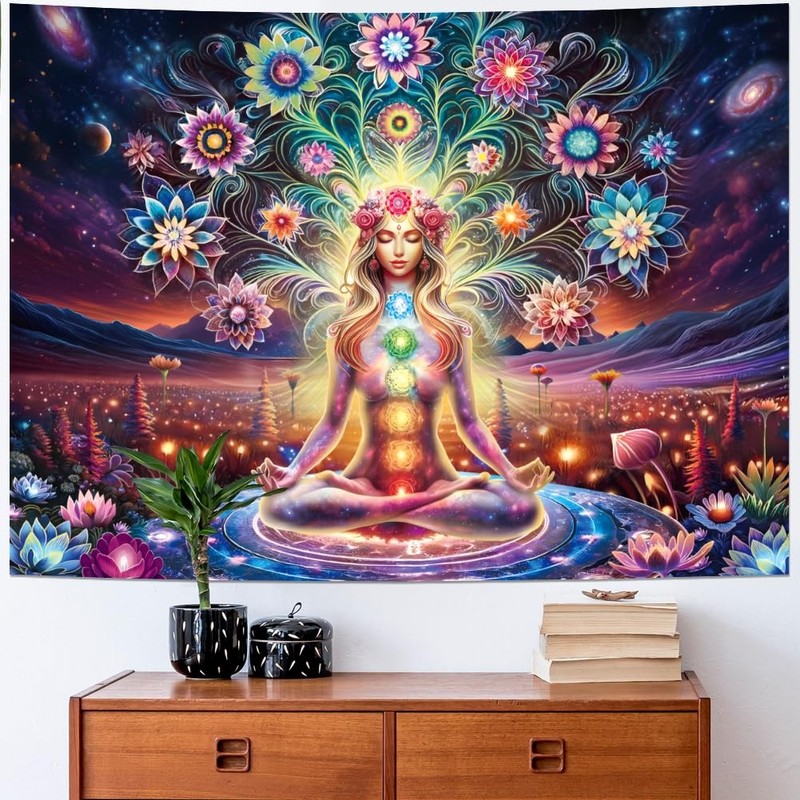 Seven Chakra Yoga Meditation Tapestry Flower Chakra Tapestries Galaxy Space P... gallery