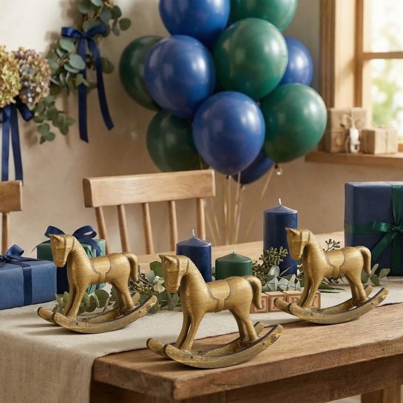 6 Pack Baby Shower Wooden Vintage Rocking Horse Table Decoration for Blue Gre... gallery