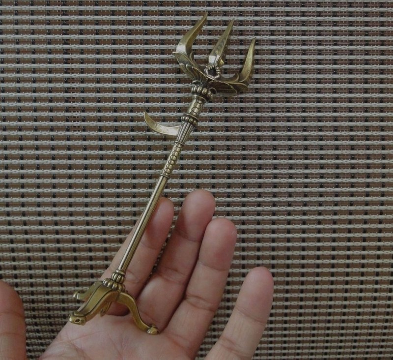Solid Brass Neptune Harpoon Sea King Fish Fork and Base Statue for Home Decor