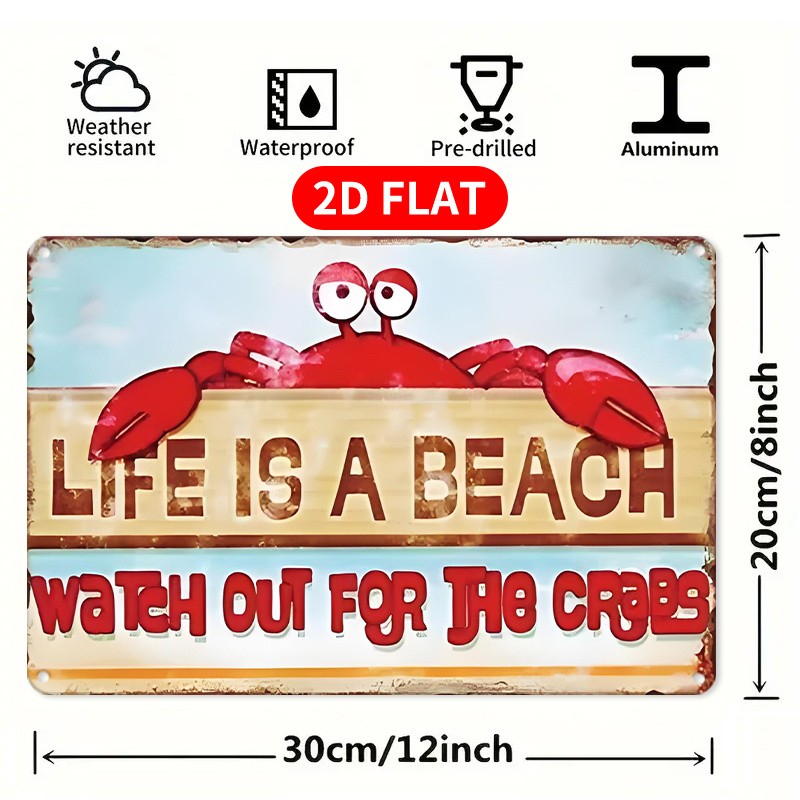 Beach Crabs Sign Aluminum Sign 8×12 Funny Metal Wall Decal Decor