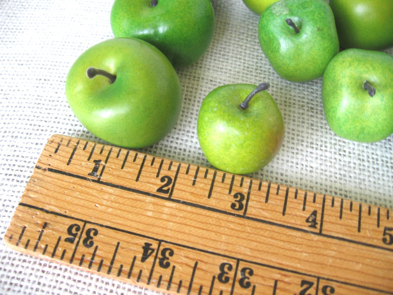 15 Small Faux Green Apples Bowl Basket Fillers Crafting Plastic with Stems gallery