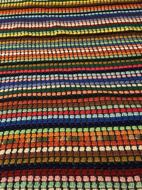 Multicolored Striped Afghan 1970’s Handmade Medium Weight Throw 48×56 Mint