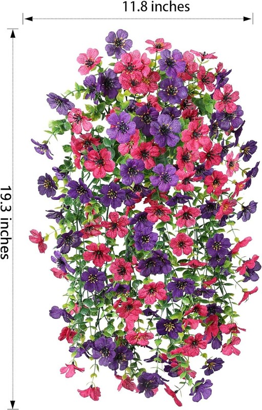 Silk Purple Hotpink Hanging Flowers 2Pcs - UV Resistant gallery