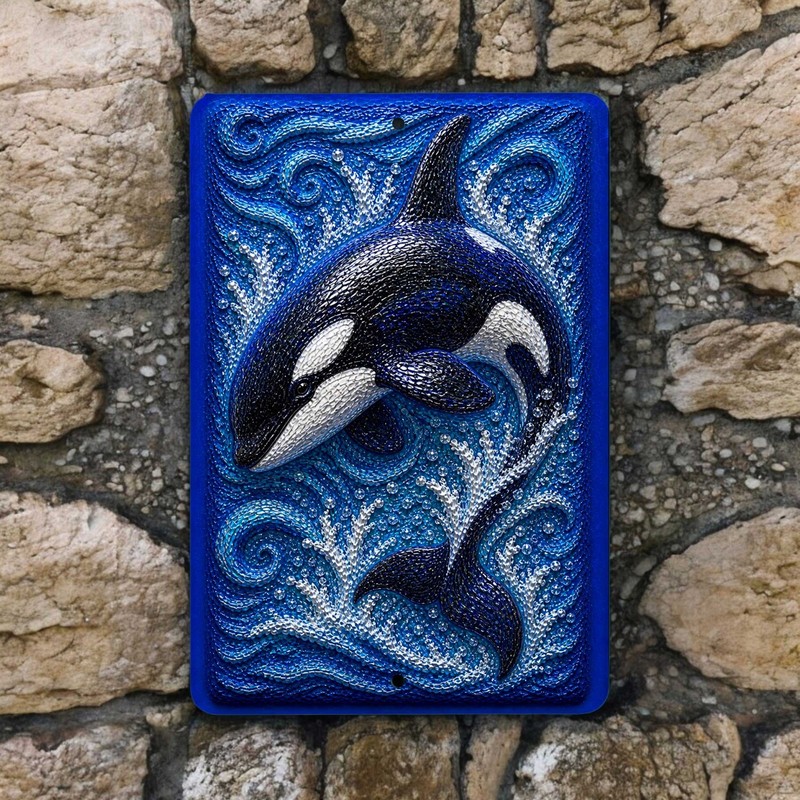 Orca Killer Whale Ocean Metal Sign 8×12 Coastal Sea Life Wall Decor