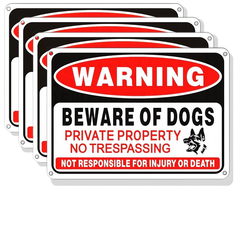 4 Pack Beware of Dog Sign,10×7 inch High Reflective Beware of Dog Signs fo