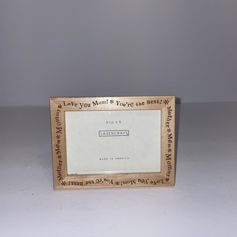Laser Craft Wooden Carved Love You Mom Picture Frame 3 1/2 X 5 Inches