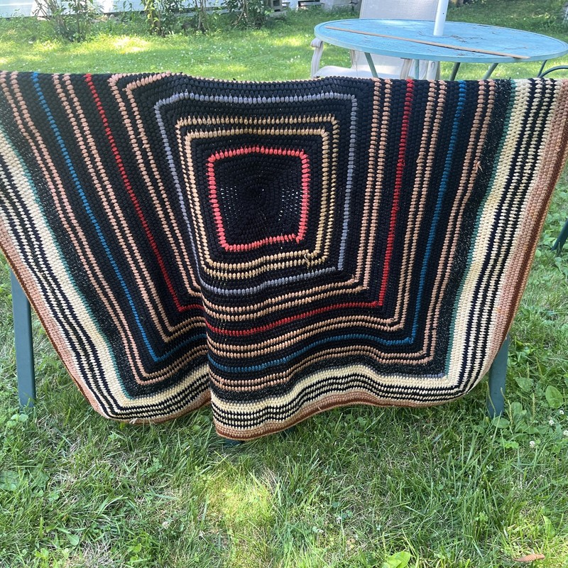 Vintage Hand Crocheted Granny Square Blanket Throw Multicolored 44 in by 48 in gallery