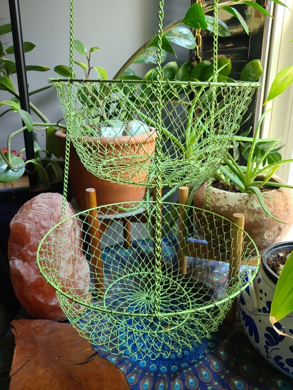 Vintage Large Bright Green 3 Tier Wire Hanging Fruit Basket Holder Decor Shabby gallery
