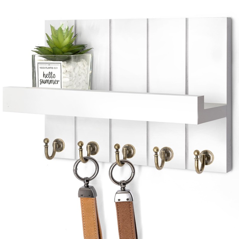 Key Holder for Wall – Decorative Mail Organizer Wall Mount with 5 Key Hooks f…