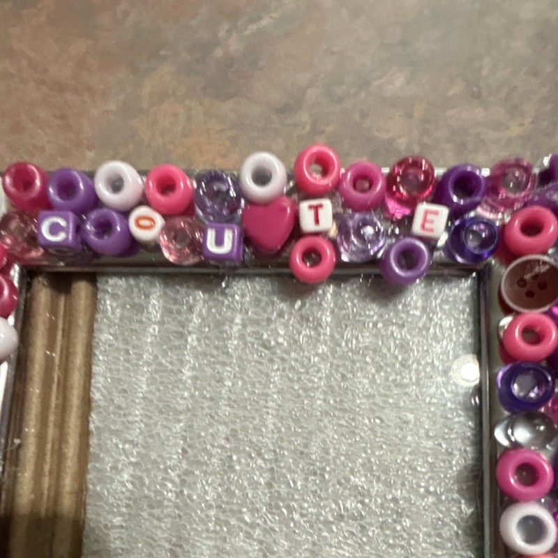 Handmade customized picture frame. Pink, purple, and white. 5x7in or 13x18cm gallery