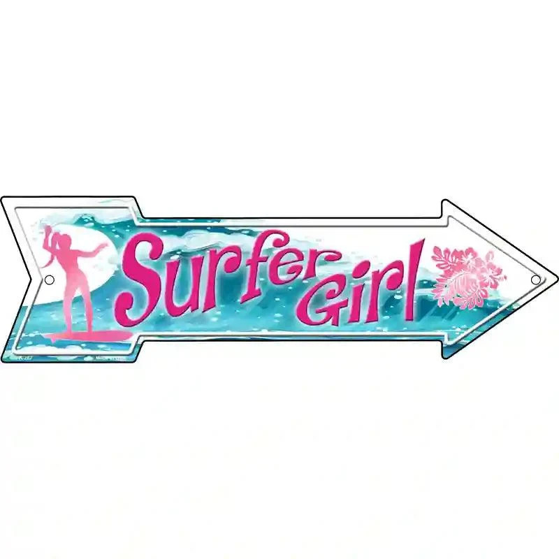 Surfer Girl Metal Arrow Sign – 17×5 Beach House Patio Wall Decor Aluminum USA