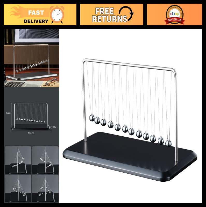 Kinetic Pendulum Wave 12-Ball Desk Decor | Mesmerizing Motion Art | STEM Gift